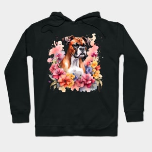 A boxer dog decorated with beautiful watercolor flowers Hoodie